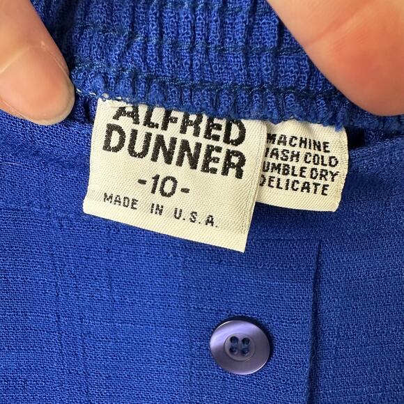 Sz 10 VTG Alfred Dunner Midi Skirt Cobalt Blue Pleated USA Made Preppy Academia - Picture 2 of 3